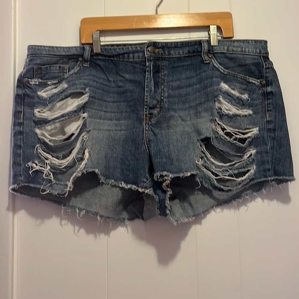 Torrid destructed jean shorts 20